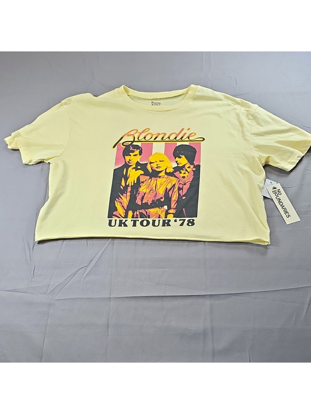 NWT No Boundaries Yellow Blondie UK Tour '78 Graphic Cropped T-Shirt S